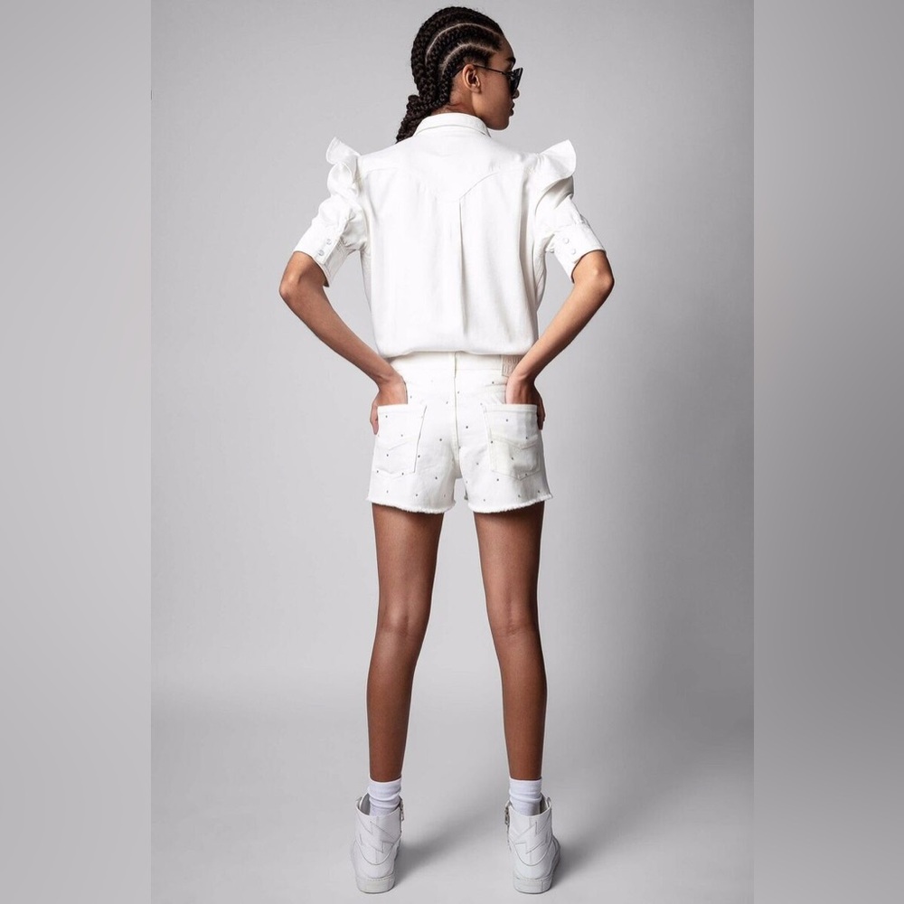 🤍Zadig & Voltaire🤍Toky White Denim Ruffle Shirt, M - Picture 5 of 13